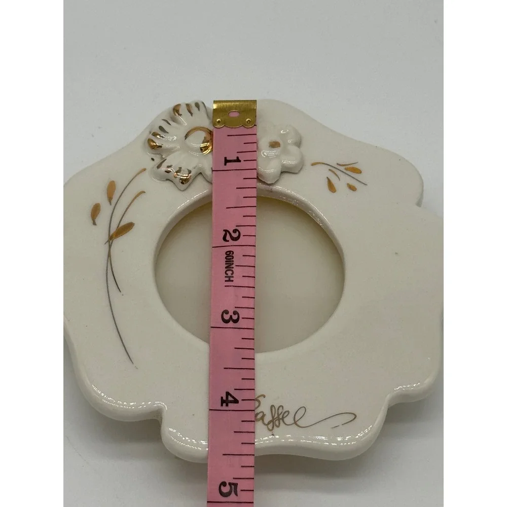 Vintage 70s Italian Porcelain Scalloped Picture Frame Signed Raffel Gold Trim